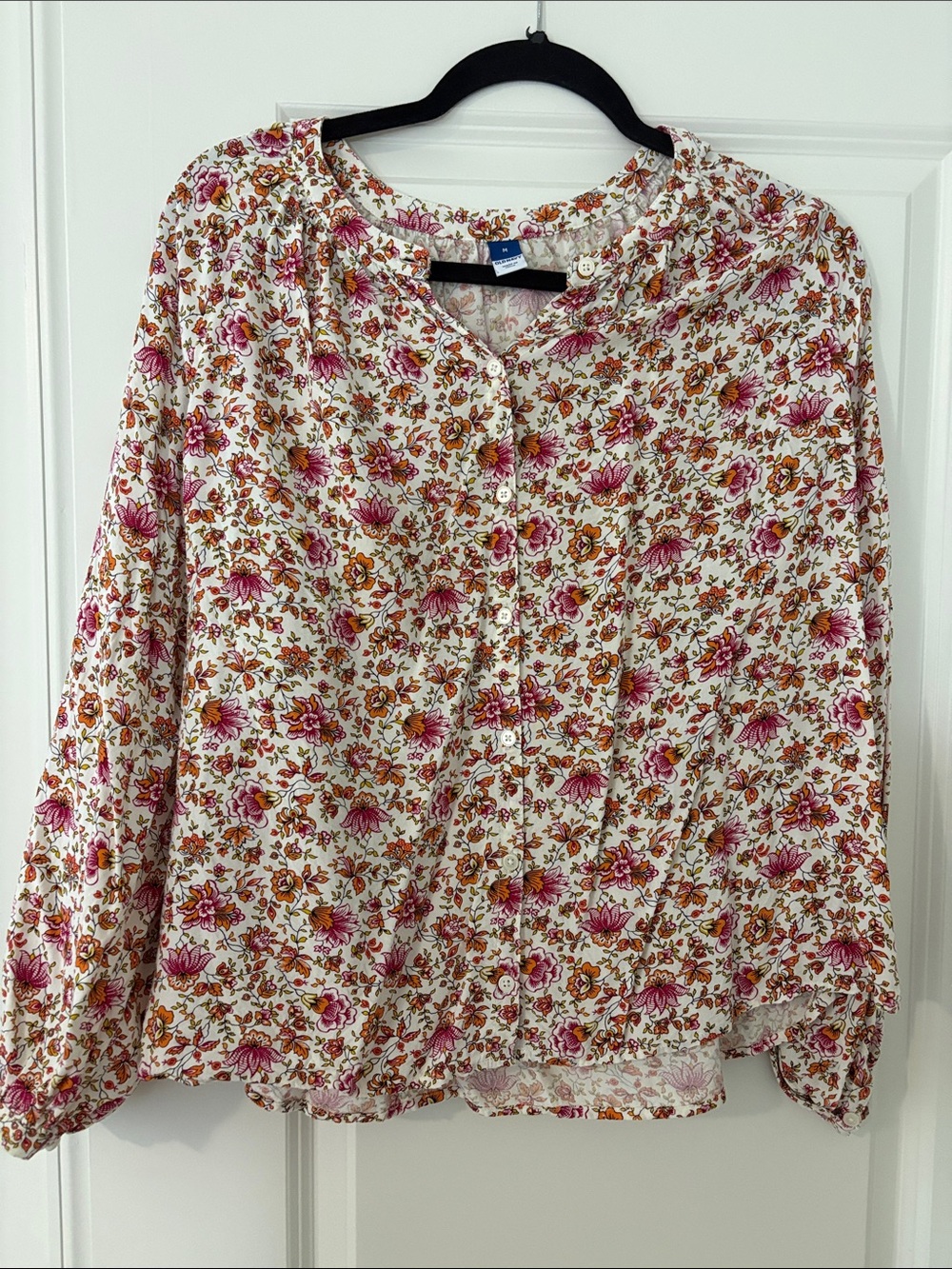 Old Navy Floral Button-Front Blouse - Cream, Pink & Brown